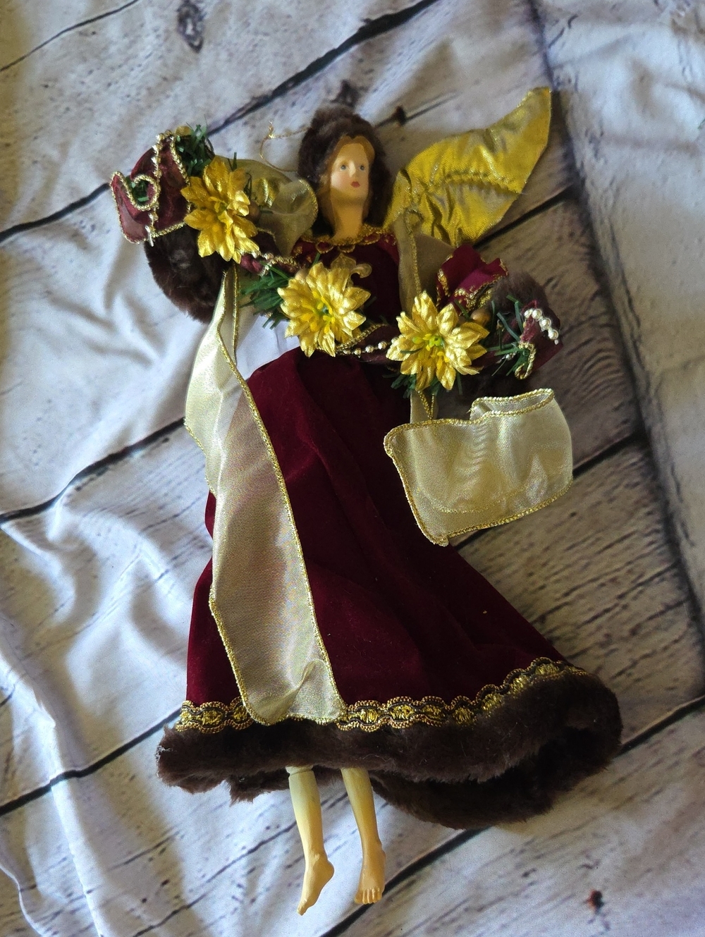 Vintage Velvet Burgundy & Gold Angel Tree Ornament